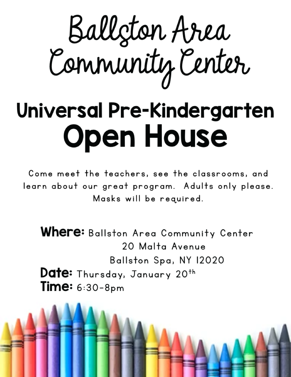 Univeral PreKindergarten Open House January 20th, 2022 Ballston Area