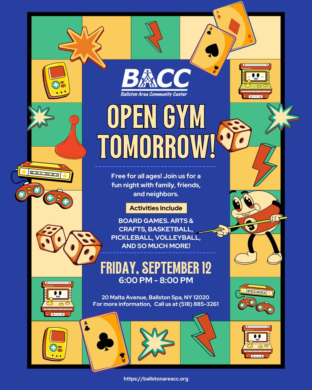 Come out for Open Gym tomorrow night - Friday, September 12 - from 6â8 PM at 20 Malta Ave!
Use our gym to play dodgeball, volleyball, basketball, and more - or kick back in our connector room with crafts, board games, and a place to chill with friends.
Anyone 12 and under must be with an adult (18+) at all times. Donât forget: if you havenât filled out a liability waiver, youâll need to do that at the front desk, please.
Bring your friends and join us tomorrow night!