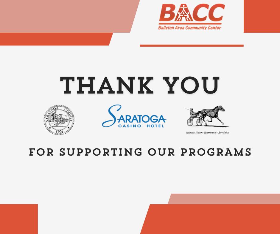 The Ballston Area Community Center extends our heartfelt thanks to the Saratoga Casino Hotel Foundation for their generous support.
We are honored to have been awarded a $1,000 grant that will help us further our mission to serve and support the youth and families in our community. This contribution makes a meaningful difference, and we are deeply grateful for your commitment to organizations like ours.
Thank you for helping us continue the work that strengthens our community every day.
#saratogacasinohotelfoundation #communitysupport