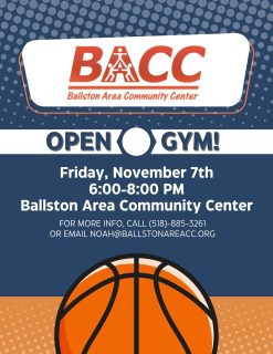 Open Gym is ON this Friday at the Ballston Area Community Center from 6:00–8:00 PM! Bring your friends, grab your favorite gear, and let's get moving—whether you're shooting hoops, spiking a volleyball, or just breaking a sweat, the court is yours!